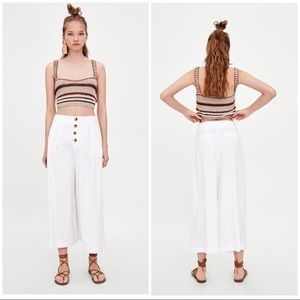 NWT Zara wide-leg cropped pants with buttons